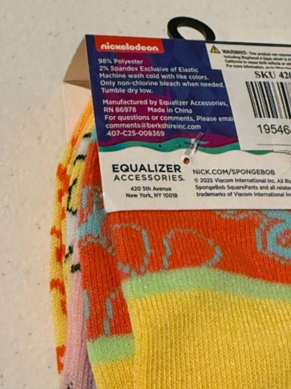 SpongeBob SquarePants 6 Pair Ankle Socks Womens Shoe Size 9-11 NWT